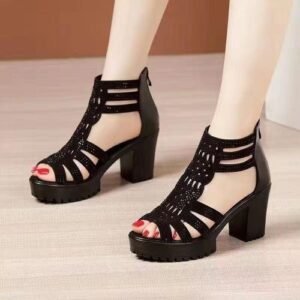 GLARPEBIE Women's Broadband Slingback Chunky Low Heel Flip Flops Sandal Fashion Open Round Toe Slip On Anti-Slip Dress Party Thong Heels for Dating Shoping - Black